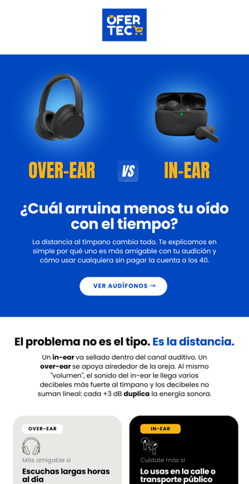 Email de Ofertec: comparación de audífonos