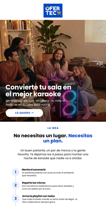 Email de Ofertec: campaña de parlantes para karaoke